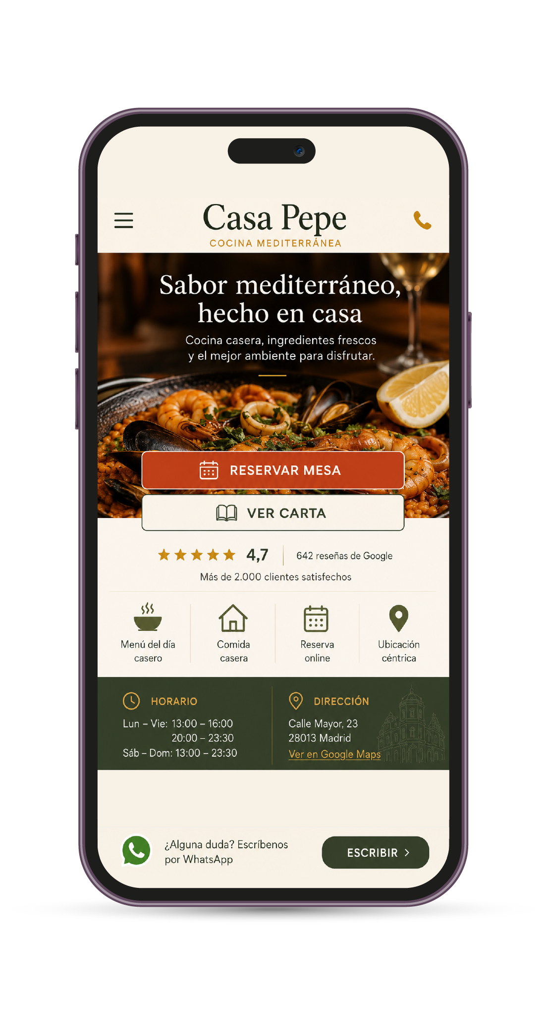 Ejemplo de web de conversión en móvil